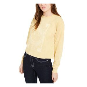 TRUE VINTAGE Womens Crop Top Gold Long Sleeve Crew Neck Printed Juniors XL